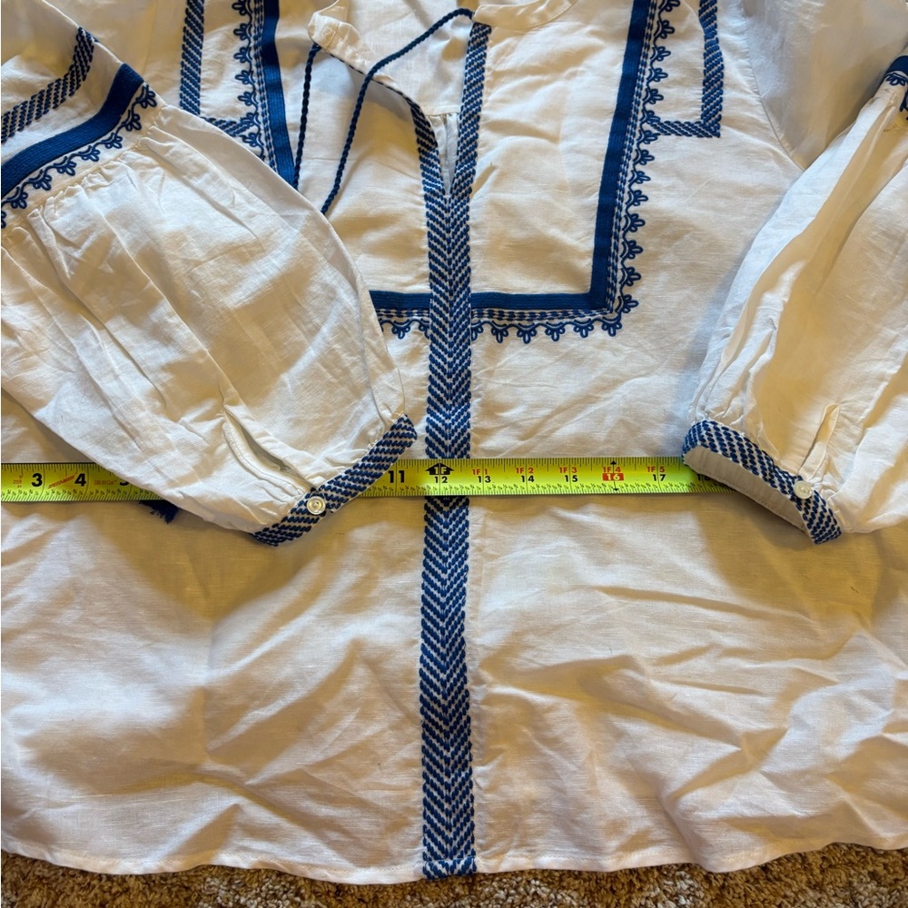J. Crew White and Blue Tunic Top